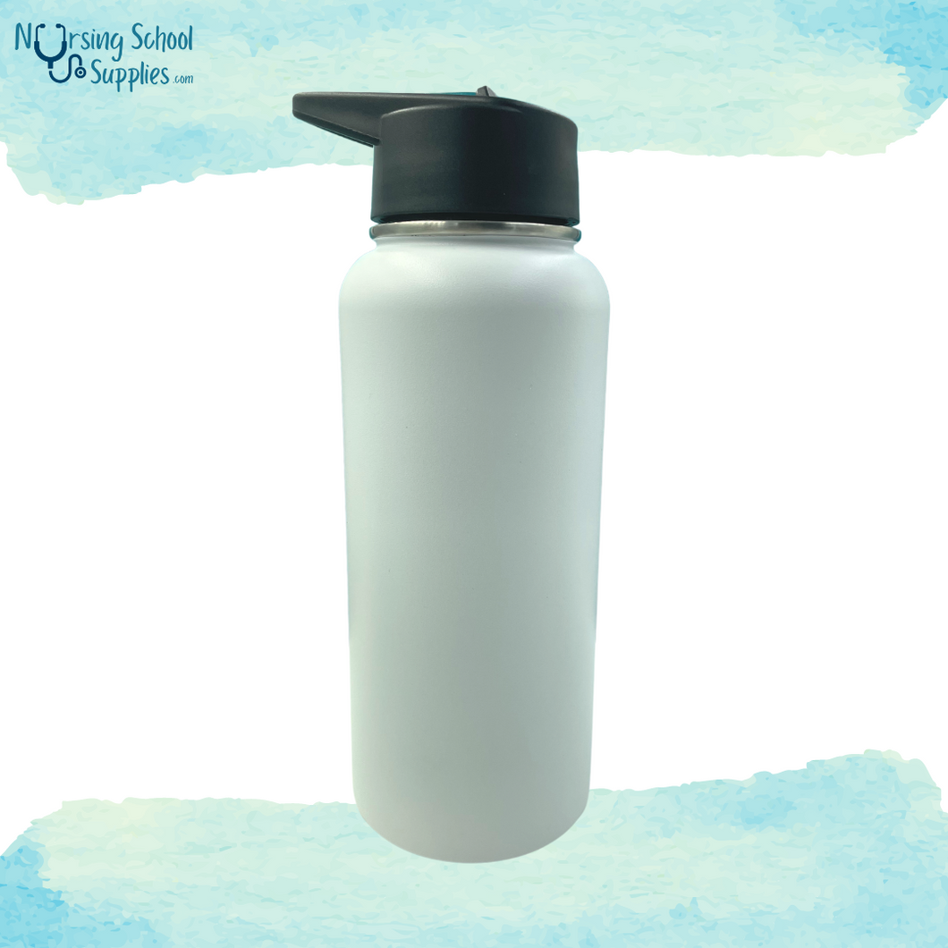 White Double-Wall Insulated 32-oz Water Bottle, Wide Mouth with Straw Lid